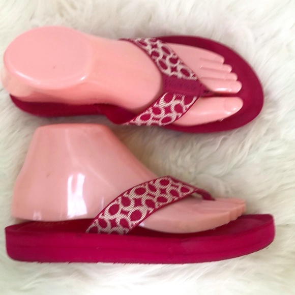 Coach Jessalyn Thong Flip Flop Sandals Women's 6.5B Fuchsia Hot Pink Monogram - Picture 2 of 10
